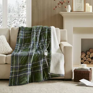Woolrich Print Plush to Sherpa Heated Throw