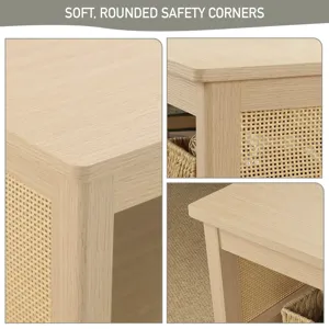 Ashlyn 2-Tier Coffee Table with Rattan Sides & Spacious Open Shelf Storage - Natural