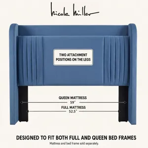 Nicole Miller Corvina Full/Queen Ruched Velvet Headboard with Built-In AC Power, USB & USB-C Charging - Full/Queen - Slate Blue