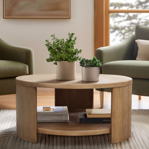 Skye Round Coffee Table with Shelf - Natural