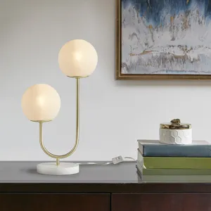 Zusa Metal 2-Light Globe Table Lamp - Gold/White
