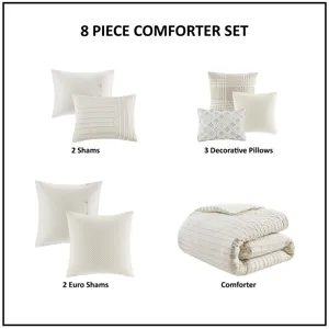 Madison Park Signature Essence Oversized Cotton Clipped Jacquard Comforter Set with Euro Shams and Throw Pillows