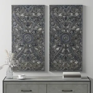 Madison Park Botanical Panel Distressed Carved Wood 2-piece Wall Decor Set
