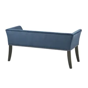 Welburn 49.5\" Upholstered Bench with Back & Wood Legs - Blue