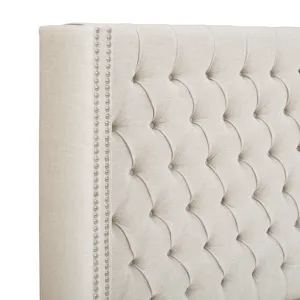 Amelia Queen Upholstered Wingback Headboard with Button Tufting & Nailhead Trim - Cream