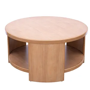 Skye Round Coffee Table with Shelf - Natural