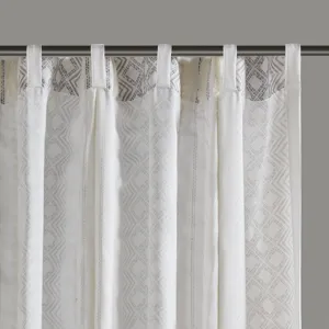 Ebby 2pk Poly Printed Curtain Panel with Tufted Stripe - White/Taupe