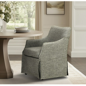 London Upholstered Skirted Dining Arm Chair with Hidden Casters - Grey