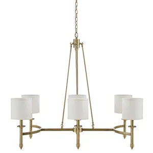 Elegenza 6-light Chandelier with Fabric Drum Shades - Antique Gold