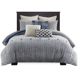 Essence Queen Oversized Cotton Clipped Jacquard Comforter Set with Euro Shams and Throw Pillows