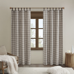 Anaheim Plaid Faux Leather Tab Top Curtain Panel with Fleece Lining - Brown