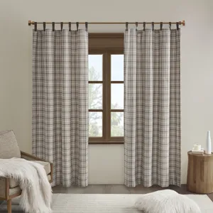 Anaheim Plaid Faux Leather Tab Top Curtain Panel with Fleece Lining - Brown