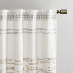 Nea Cotton Printed Curtain Panel with Tassel Trim and Lining - Off White/Gray