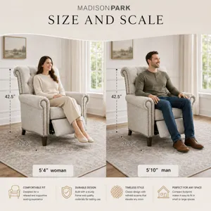 Madison Park Aidan Upholstered Manual Push Back Recliner Chair with Nailheads