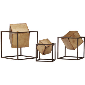 Quad Gold Cubes 3-piece Tabletop Decor Set - Black/Gold