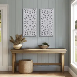 Madison Park Botanical Panel Distressed Carved Wood 2-piece Wall Decor Set