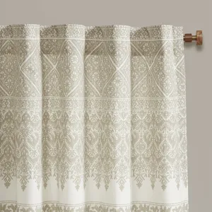 Mila Cotton Printed Curtain Panel with Chenille detail and Lining - Taupe