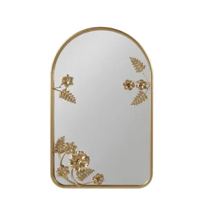 Adaline Arched Metal Floral Wall Mirror - Gold