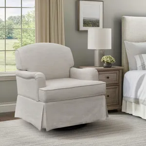 Martha Stewart Melody Swivel Glider Skirted ArmChair - Cream