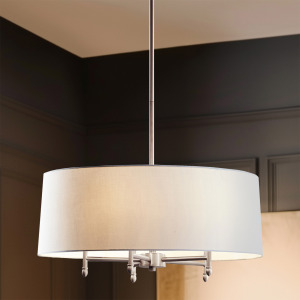 Presidio Presidio 5-Light Dimmable Chandelier with Drum-shaped Fabric Shade & Adjustable Height - Silver/White