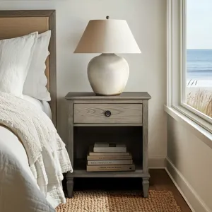Victoria one-drawer wood nightstand with shelf - Reclaimed Grey