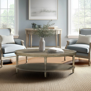 Ayanna Oval Coffee Table with Shelf - Reclaimed Greige