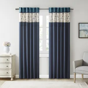 Serene Embroidered Curtain Panel - Navy
