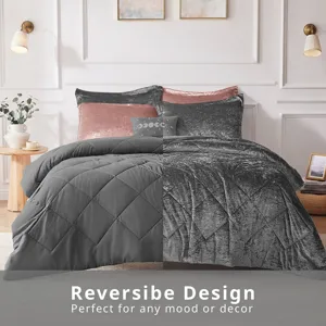 Felicia King/California King Velvet Comforter Set with Throw Pillow - Grey