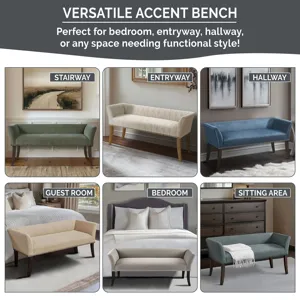 Welburn 49.5\" Upholstered Bench with Back & Wood Legs - Grey