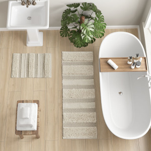 Asher Woven Texture Stripe Bath Rug - Natural