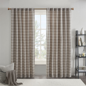 Anaheim Plaid Rod Pocket and Back Tab Curtain Panel with Fleece Lining - Brown