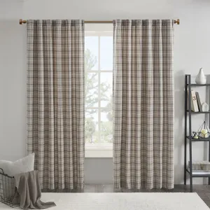 Anaheim Plaid Rod Pocket and Back Tab Curtain Panel with Fleece Lining - Brown
