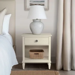 Victoria one-drawer wood nightstand with shelf - Antique Cream