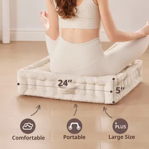 Azza Poly Chenille Square Floor Pillow Cushion - Ivory