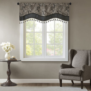 Madison Park Aubrey Jacquard Window Rod Pocket Valance With Beads