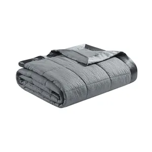 Cambria King Oversized Down Alternative Blanket with Satin Trim - Charcoal