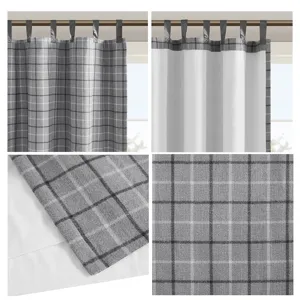 Anaheim Plaid Faux Leather Tab Top Curtain Panel with Fleece Lining - Grey