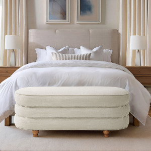 Madison Park Kylan Oval Channel Storage Bench with Wooden Ball Feet - Cream
