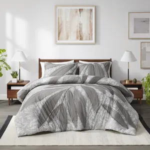 Adrian Full/Queen Botanical Cotton Duvet Cover Set - Gray
