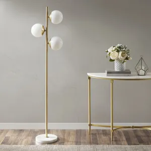 Holloway 3-Globe Light Floor Lamp with Marble Base - White/Gold