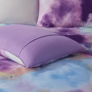 Cassiopeia Full/Queen Watercolor Tie Dye Printed Comforter Set with Throw Pillow - Lavender