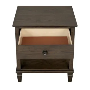 Victoria one-drawer wood bedside table with shelf - Antique Brown