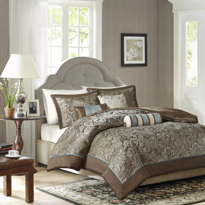 Aubrey Full/Queen 6 Piece Duvet Cover Set - Blue/Brown