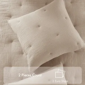 Breeze Cotton Gauze Embroidered Euro Sham - Taupe