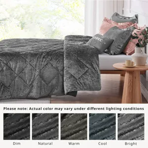 Felicia King/California King Velvet Comforter Set with Throw Pillow - Grey