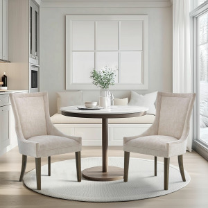 Ultra Ultra Upholstered Dining Side Chairs with wood legs (Set of 2) - Cream
