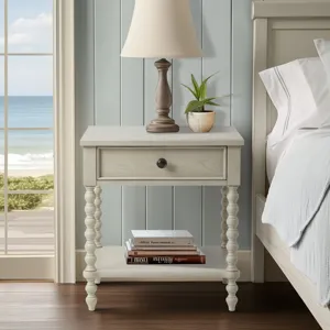 Beckett Turned Wood Spindle Nightstand with Drawer & Shelf - Antique Cream