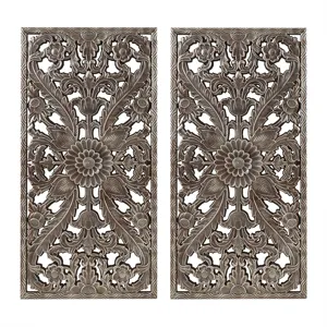 Madison Park Botanical Panel Distressed Carved Wood 2-piece Wall Decor Set