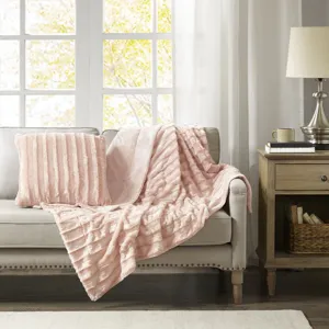 Duke Faux Fur Square Pillow - Blush