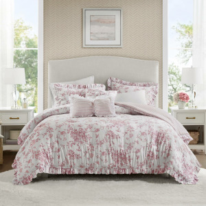 Adele King 5 Pieces Comforter Set with Decorative Pillows - Pink